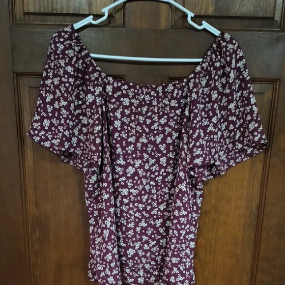 Lush Purple Floral Square Neck Blouse - Picture 4 of 6